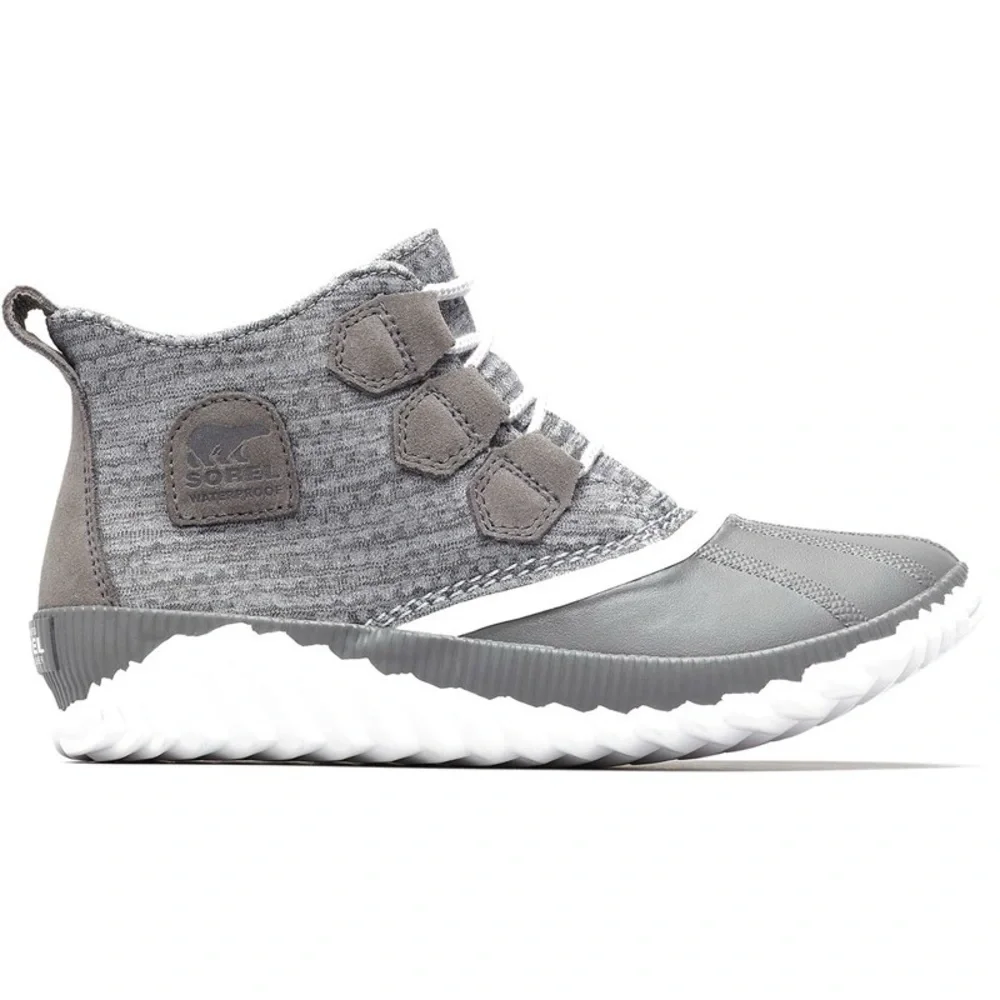 Sorel Out-N-About Plus Grey Knit Waterproof Duck Boots Booties